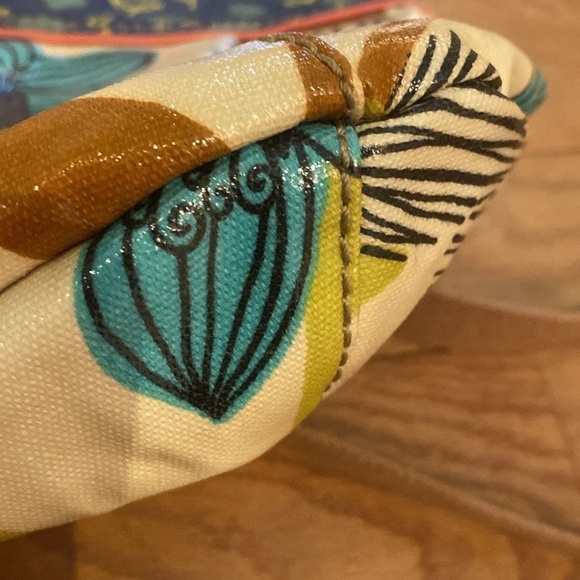 Fossil Key-Per Crossbody Bag Purse Coated Canvas BlueTeal Brown Lime Brown Cream - Picture 5 of 11